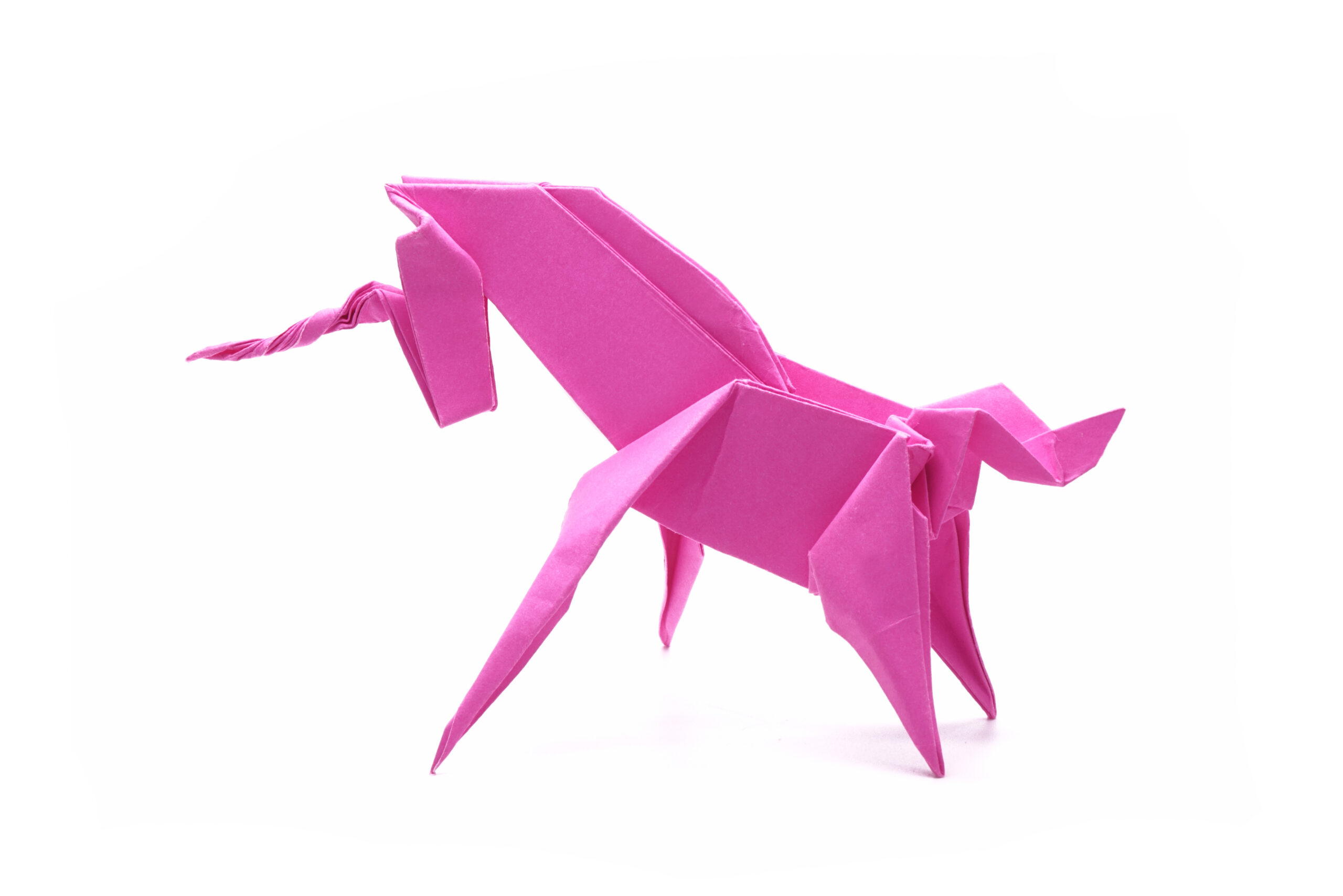 Unicorn,:,Origami,Pink,Unicorn.,Isolated,On,White,Background.